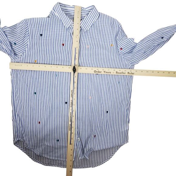 Rails Taylor Embroidered Hearts Striped Button Front Shirt Blouse Size M Top - Picture 13 of 15